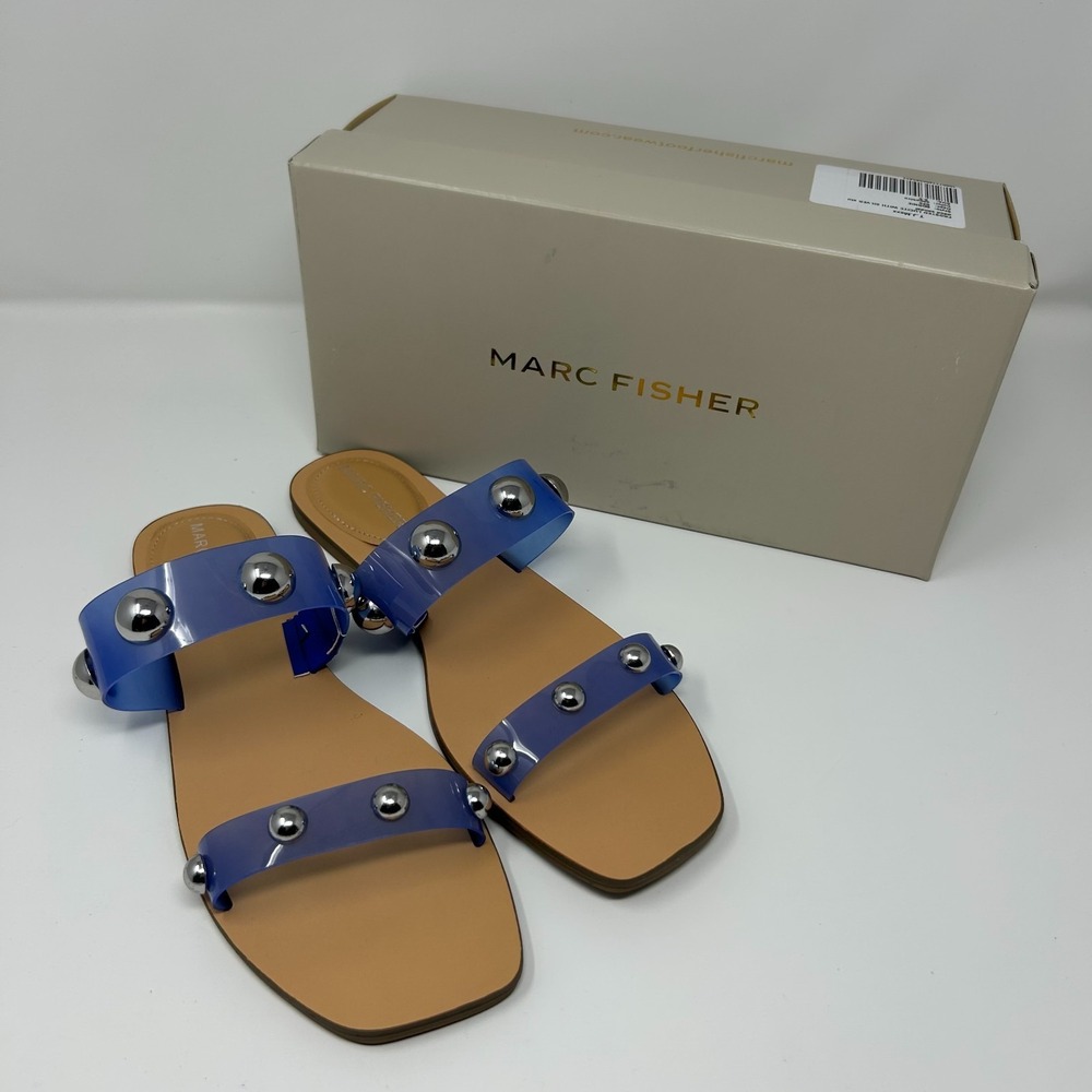 Marc Fisher Bornie Womens US 9.5 M Slide Sandals Blue Frosted Lucite Studded